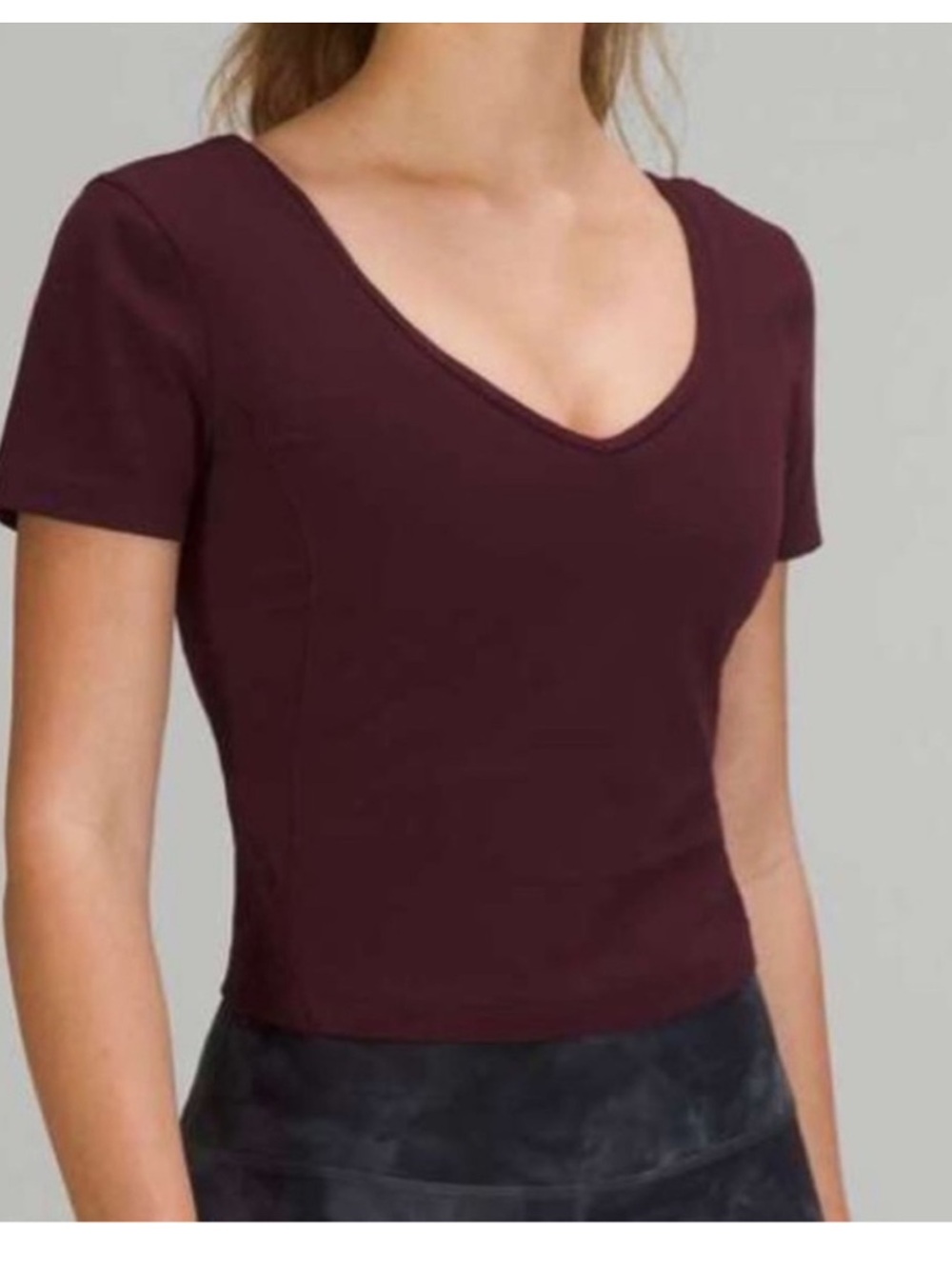 Lululemon Align Short Sleeve Crop Tee Shirt in Burgundy - Size 2-4